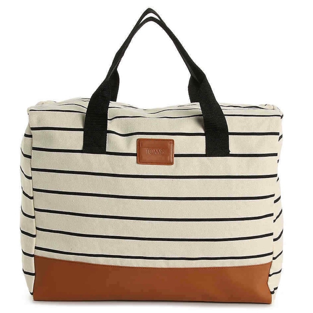 TOMS Striped Canvas Weekender Tote Bag (NWOT)